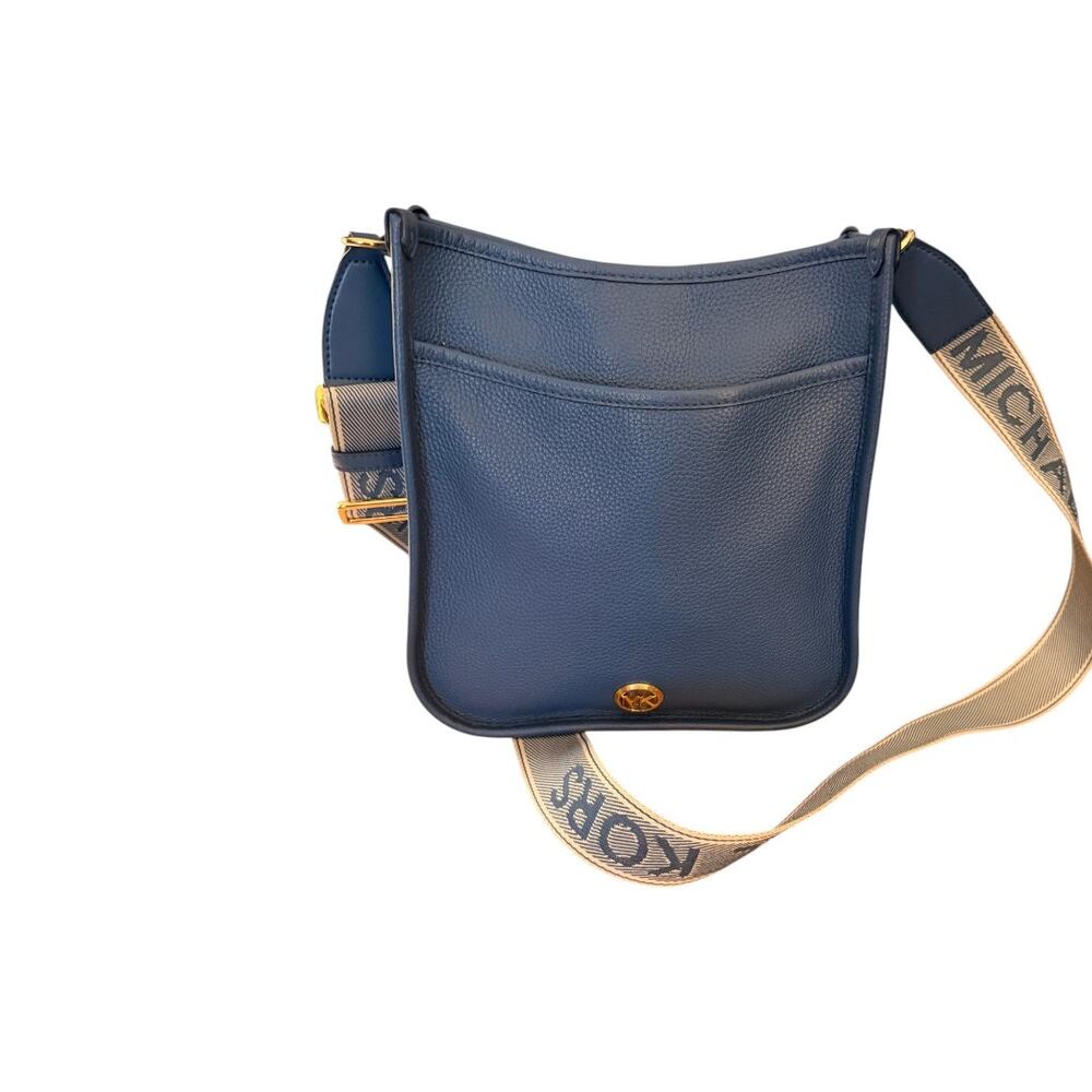 Michael Kors Sky Blue Pebbled Leather Crossbody – Logo Webbing Strap – NWT